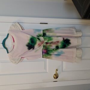 Jessica Simpson Cream Dress with Green & Blue Watercolor Floral